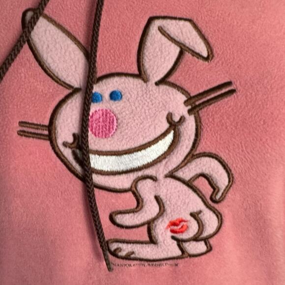 It’s Happy Bunny Vintage Y2K Kiss my A** Pink Fleece Hoodie Size M - Picture 4 of 12